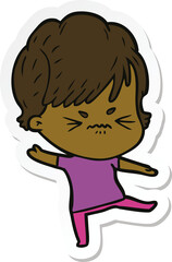 sticker of a cartoon frustrated woman