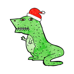 cartoon dinosaur in christmas hat