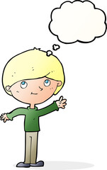 cartoon happy boy with thought bubble