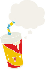 cartoon soda cup and thought bubble in retro style