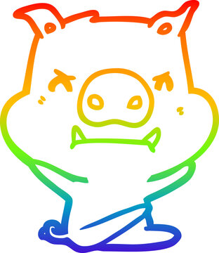 recommend clip art: rainbow gradient line drawing angry cartoon pig throwing tantrum