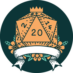 natural 20 critical hit D20 dice roll icon