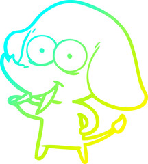 cold gradient line drawing happy cartoon elephant