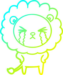 cold gradient line drawing cartoon crying lion