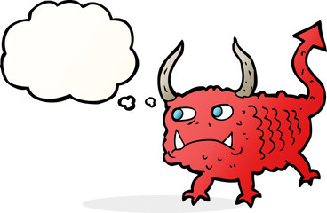 cartoon little demon with thought bubble