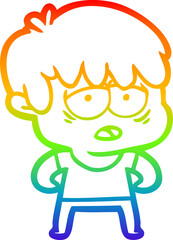 rainbow gradient line drawing cartoon exhausted boy