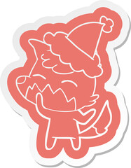 cartoon  sticker of a fox wearing santa hat