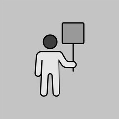 Man standing and holding in hands banner icon
