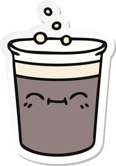 sticker of a quirky hand drawn cartoon glass of stout