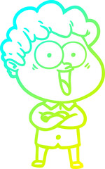 cold gradient line drawing cartoon happy man