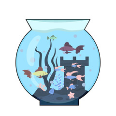 Round aquarium with fish