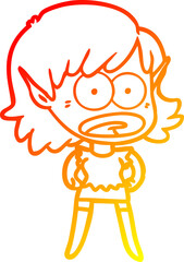 warm gradient line drawing cartoon shocked elf girl