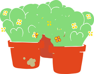 flat color illustration of a cartoon potted plants