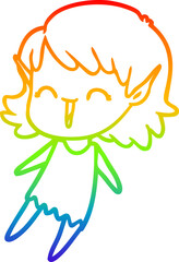 rainbow gradient line drawing cartoon elf girl