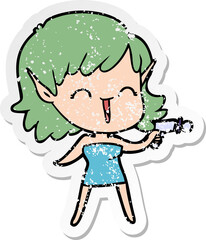 Obraz premium distressed sticker of a cartoon elf girl