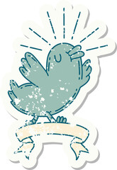 grunge sticker of tattoo style happy bird