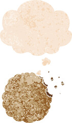 cartoon cookie and thought bubble in retro textured style