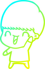 cold gradient line drawing happy cartoon boy
