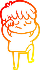 warm gradient line drawing cartoon happy boy