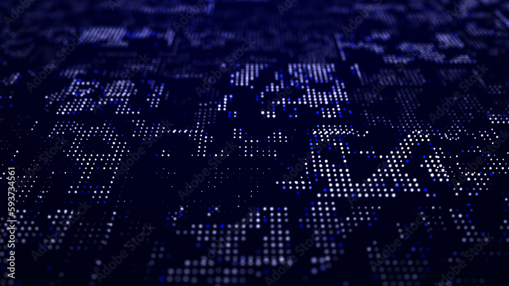 Leinwandbilder Abstract technology background. Computer matrix. Futuristic cyber blue background of points. 3d rendering.