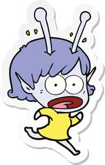 sticker of a cartoon shocked alien girl