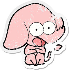 distressed sticker of a cute cartoon elephant