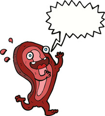 meat cartoon character with speech bubble
