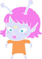 pretty flat color style cartoon alien girl