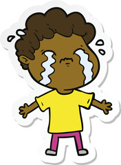 sticker of a cartoon man crying