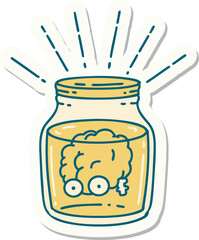 sticker of tattoo style brain in jar