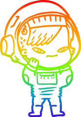 rainbow gradient line drawing cartoon astronaut woman