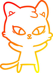 warm gradient line drawing cute cartoon cat