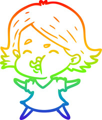 rainbow gradient line drawing cartoon girl pulling face