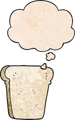 cartoon slice of bread and thought bubble in grunge texture pattern style
