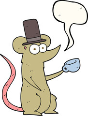 speech bubble cartoon mouse with cup and top hat