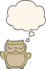 cartoon owl and thought bubble in comic book style