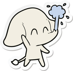 sticker of a cute cartoon elephant spouting water