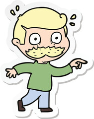 sticker of a cartoon man with mustache shocked