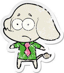 distressed sticker of a cartoon unsure elephant in shirt and tie