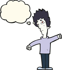 cartoon vampire man with thought bubble
