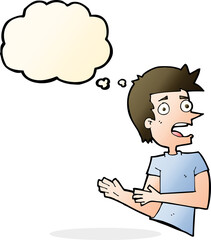 cartoon stressed man with thought bubble