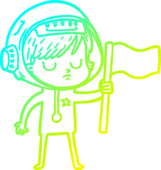 cold gradient line drawing cartoon astronaut woman