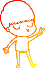 warm gradient line drawing cartoon calm boy