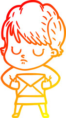 warm gradient line drawing cartoon woman