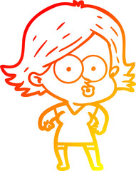 warm gradient line drawing cartoon girl pouting