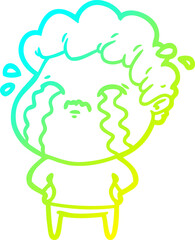 cold gradient line drawing cartoon man crying