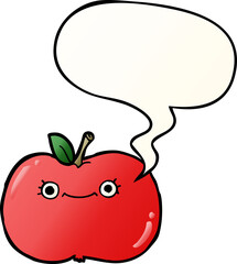 cute cartoon apple and speech bubble in smooth gradient style