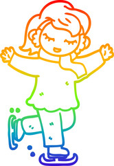 rainbow gradient line drawing cartoon girl ice skating
