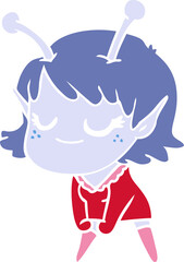 smiling alien girl flat color style cartoon