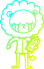 cold gradient line drawing crying cartoon lion
